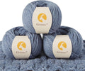 100% Merino Wool Yarn, 3-Ply Luxurious and Soft Yarn for Hand Knitting & Crocheting (Light Blue, 3Balls)