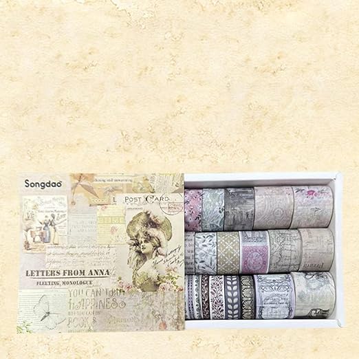 20 Rolls Vintage Washi Tape Set Retro Arts Adhesive Tapes Fleeting Monologue Decorative Masking Tape Sets for Craft, Kids, Scrapbook, DIY, Gift Wrapping (Anna's Letters)
