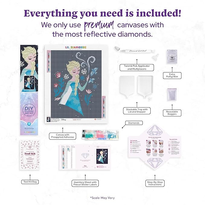 DIAMOND ART CLUB Elsa Diamond Painting Kit, Fun DIY Crafts for Adults, Round Diamond Art Canvas, 13" x 17"