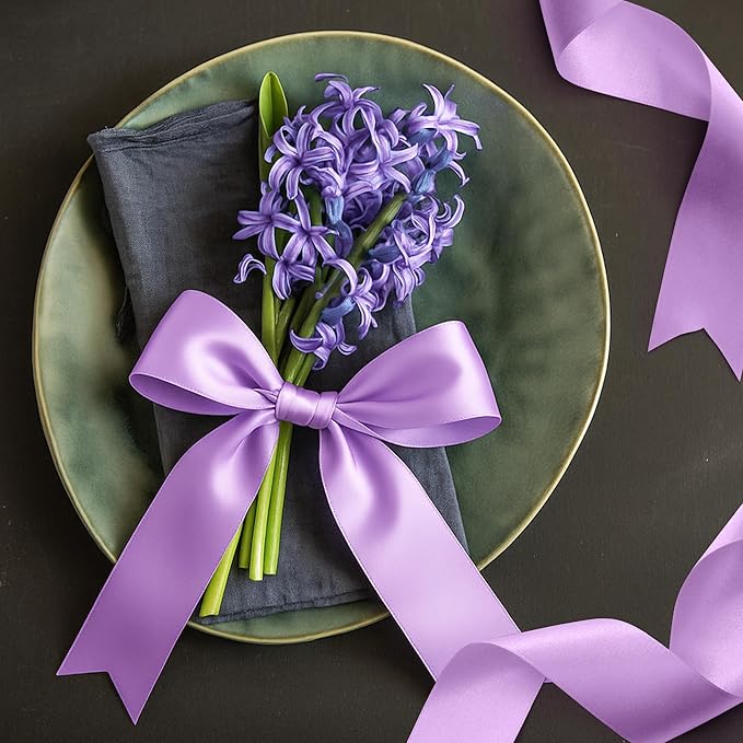 Fullive Lavender Ribbons, 1 1/2 Inch 30 Yards Ribbons for Crafts, Polyester Satin Ribbon for Gift Wrapping for Birthday Wedding Graduate Valentines Day Decorations Wrapping Bouquet Floral Arrangements