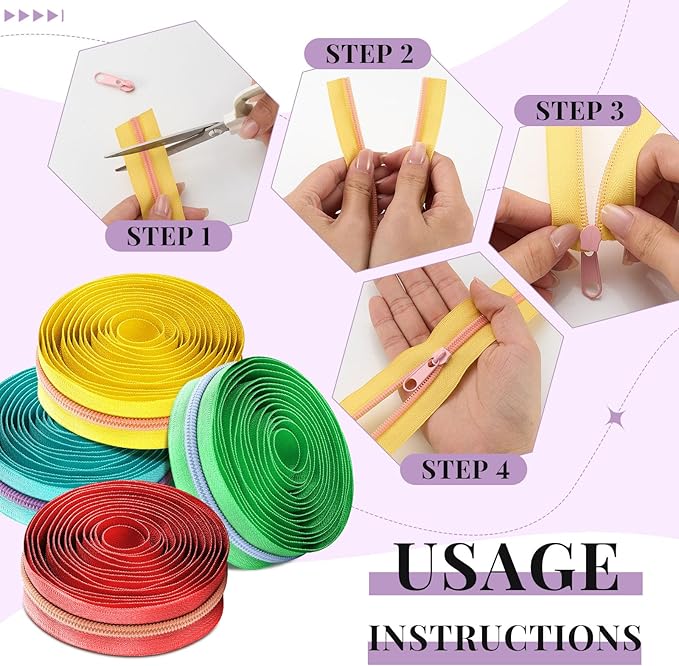 Solsew 12 Pcs 36 Yards Colourful Zippers for Sewing #5 Nylon Contrasting Colors Assorted Zipper by The Yard with 120 Sliders for Women Men DIY Tailor Bag Garment Crafts Supplies (Bright Color)