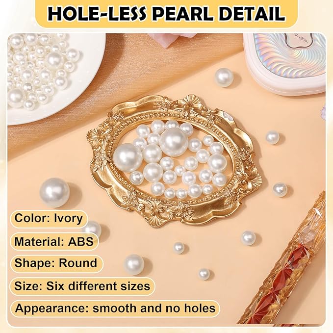 1470PCS Pearls for Crafting, Assorted Sizes Ivory No Hole Pearl Beads,Fake Pearls, Bulk for Floating Candles, Decoration, Vase Filler and Centerpieces