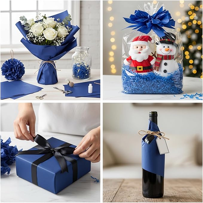 Qilery 500 Sheets Navy Blue Tissue Paper Bulk for Gift Bags 15 x 20 Inch Acid Free Packaging Wrapping Paper Sheets for Winter Ramadan Eid Al-fitr Decor DIY Crafts, Birthday Party, Shipping Packing