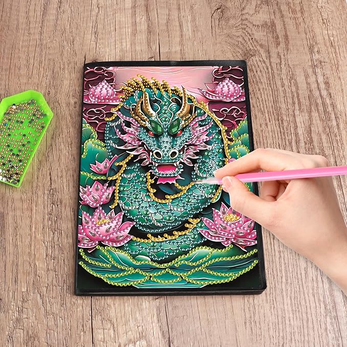 DIY Diamond Painting Notebook Kit, Theme of Fantasy Animals, Special Shaped Diamond Art Notebook Journal Sketchbook for Writing & Drawing