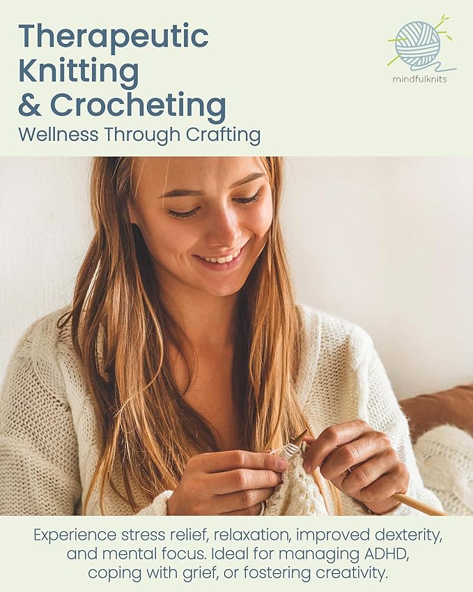 mindfulknits Knitting Kit for Beginners Adults with Knitting Needles, Yarn Needle & 100% Cotton Knitting Yarn (4) – Make Washcloths - Zen Basic Knitting Supplies Set for Relaxation & Stress Relief