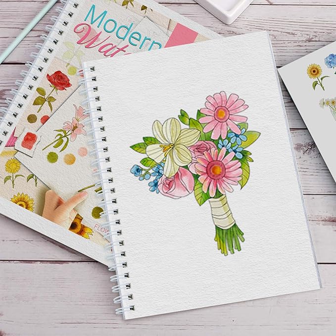 Watercolor Workbook for Beginners with Step-by-Step - 12 Watercolor Coloring Pages - 100% Cotton 300gsm/140lb Watercolor Paper - Gift for Women,Adults, Teens (Flower)