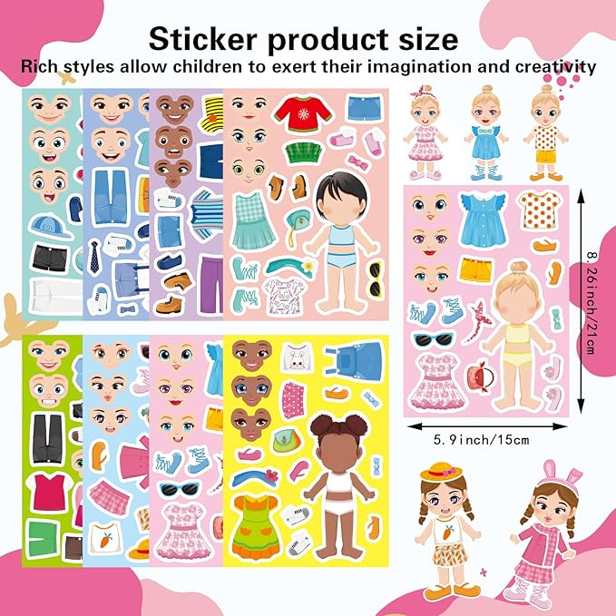 24 Sheets Make a Face and Dress Up Stickers for Girls Boys, Make Your Own Stickers for Kids Toddlers, Preschool Children Crafts Party Favor, Rewards, Art Craft, Birthday Gift