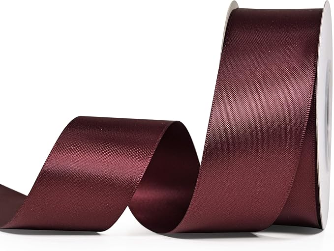 YAMA Burgundy Double Faced Satin Ribbon for Crafts Bows Flower Bouquet Wedding Home Decor Gift Wrapping, 1-1/2 Inch × 25 Yards
