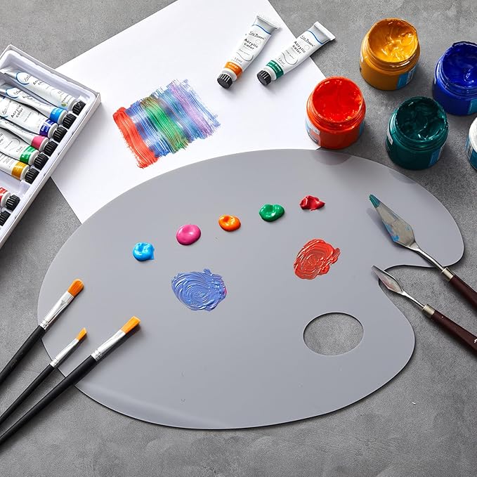 Honoson Large 2 Pack 15.7 x 11.8 Inch Neutral Grey Acrylic Paint Palette with Opaque Paint Pallet, Big Size Easy to Clean Non Stick Artist Pallet for Oil Watercolor Craft DIY Painting Palette (Oval)