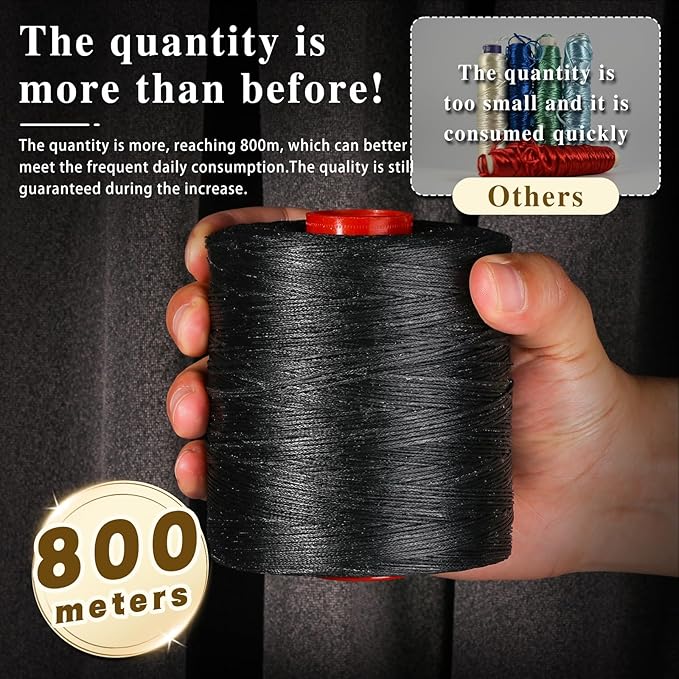 BUTUZE Waxed Thread, 880Yards Leather Thread for Hand Sewing, 210D Flat Waxed Cord for for Book Binding, Sewing Shoes,Leather Craft, Bracelet Making -Black