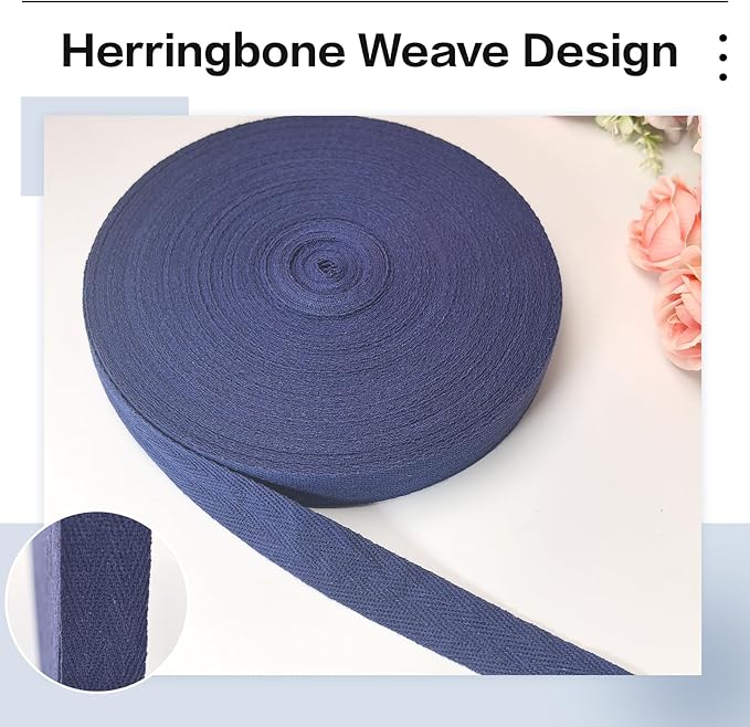 40 Yards Herringbone Twill Tape for Sewing,Pet Collar,Gift Wrapping Home Deco -3/4 inch Navy Blue Cotton Webbing Straps-Natural Bias Binding Tape for Handles, Crafting & DIY Projects
