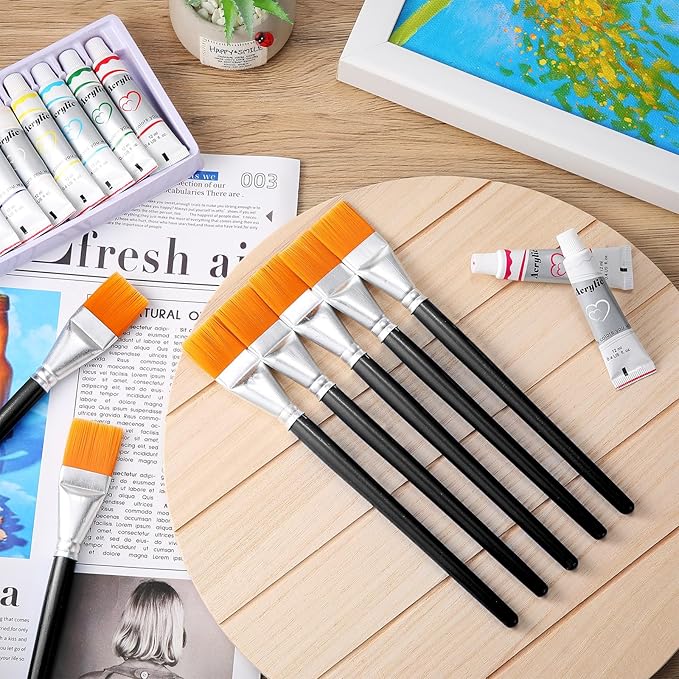 Crtiin 60 Pcs Operation Christmas Bulk Items Paint Brush for Acrylic Painting Paintbrushes Bulk Artist Brush for Detail Watercolor Oil Art(Black,1 Inch)