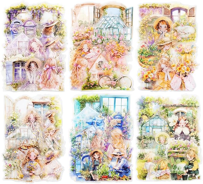 Healing Garden PET Stickers, 90 Pcs Whimsical Floral Ephemera for Scrapbooking, Journaling, DIY Crafting, and Art Supplies
