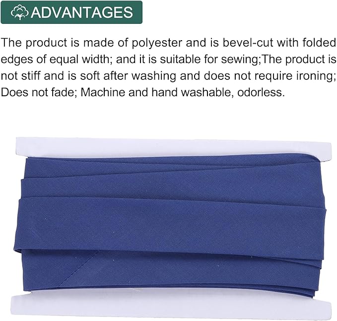 MECCANIXITY 1 Inch Double Fold Bias Tape Continuous Bulk Cotton Bias Tape for Sewing Seaming Quilting Hemming Binding Crafts (Medium Blue 12 Yards)
