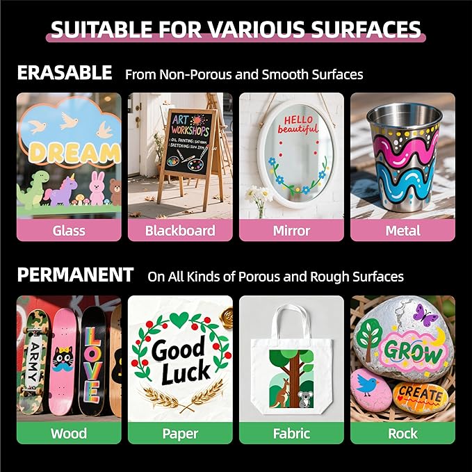 WUO Window Chalk Markers,12 Colors Car Markers,15mm 3-In-1 Jumbo Wide Nib, Dust-Free & Non-Toxic - Erasable Blackboards Marker For Rock Painting, Poster, Stone, Ceramic, Glass