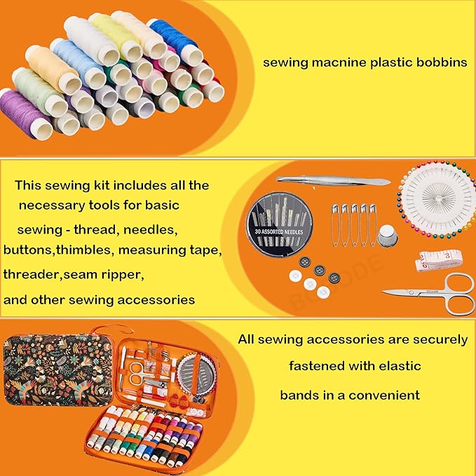 130 PCS Printing Sewing Kit with Sewing Supplies Accessory,Boho Pattern Sewing Set with Zipper Sewing Case, Professional PU Sewing Kit for Adults, Travel,Emergency, Home