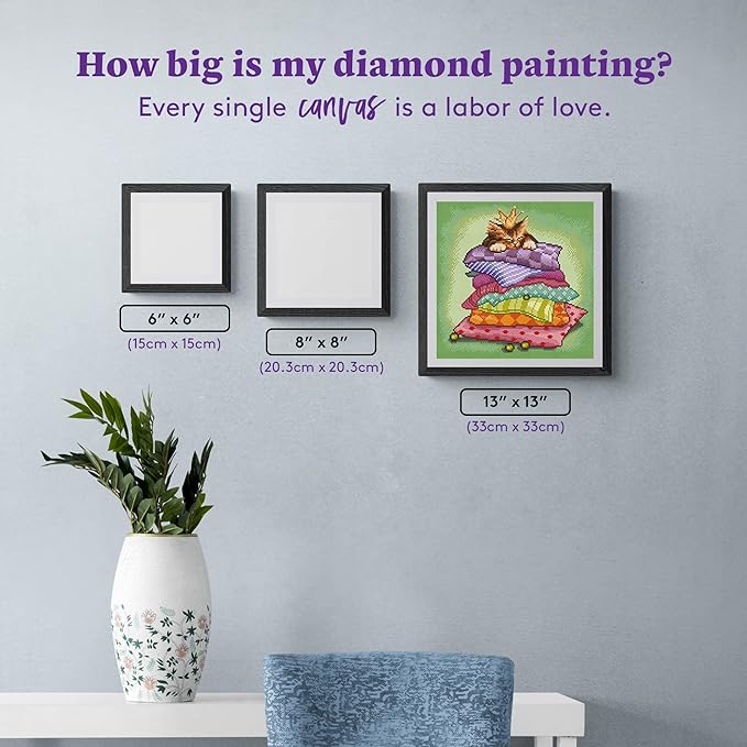 DIAMOND ART CLUB Princess and The Pea Kitty Diamond Painting Kit, Fun DIY Crafts for Adults, Square Diamond Art Canvas, 13" x 13"