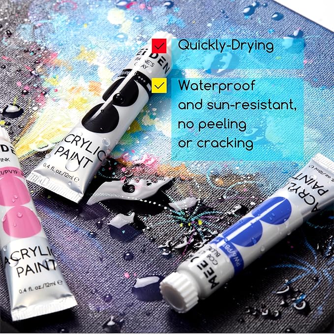 MEEDEN Beginners Acrylic Paint Set: 48 Colors 12ml/0.41 fl oz Heavy Body Starter Set - Non-toxic Rich Pigments Art Paint for Kids Adults Hobbists Painting on Canvas Wood Fabric Craft