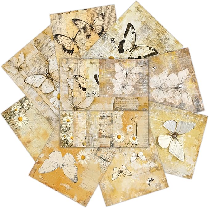 Scrapbook Paper,16 Sheets 4.1x5.8 Inch Yellow Butterfly Style Scrapbook Paper,Single-Sided Vibrant Origami Decoupage Papers for Diy Crafts, Card Making, Art Journaling