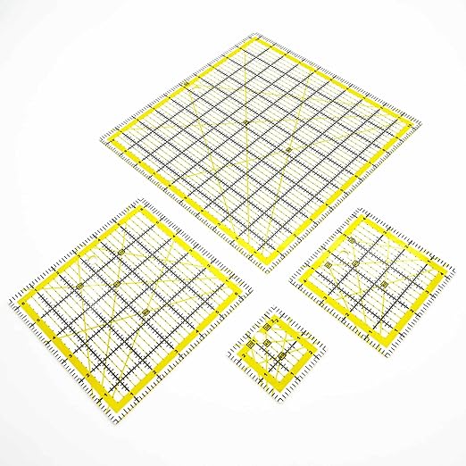 Quilting Rulers,Sewing Rulers,4 Piece Quilting Square Templates Yellow(2.5"X2.5",4.5"X4.5",6.5"X6.5",10.5"X10.5")