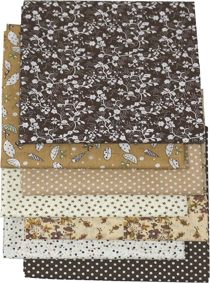 7PCS/lot Coffee Series Floral Cotton Fabric Quilting Patchwork Fabric Fat Quarter Bundles for Scrapbooking, Cloth Sewing, DIY Crafts, Handmade Bags, Pillows - 19.7X19.7inches