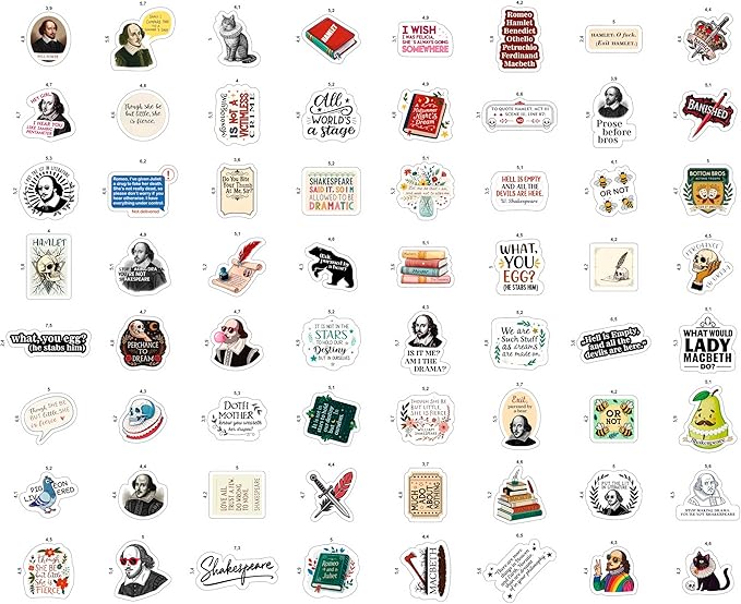 100Pcs Shakespeare Stickers Vinyl for Water Bottles, Literature Stickers Bulk - Shakespeare Gifts - Poetry Party Supplies - Gift for Women & Men