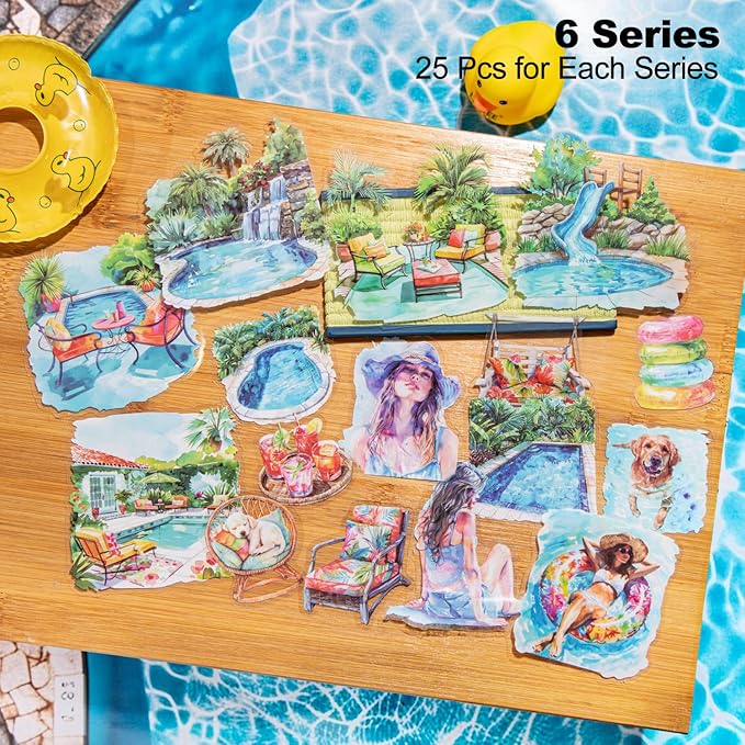 Travel PET Stickers, 150 Pcs Summer Holiday Ephemera for Scrapbooking, Journaling, DIY Crafts, and Art Supplies