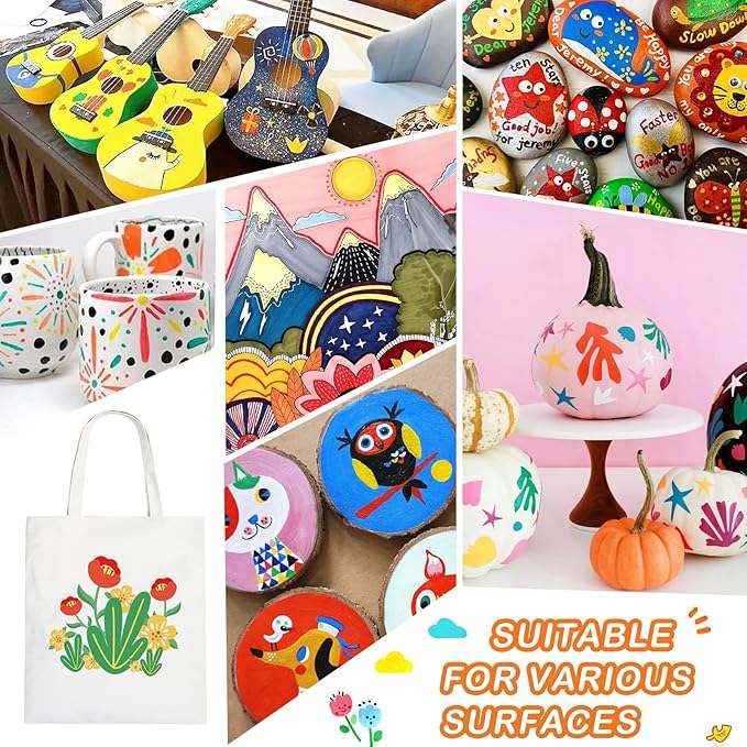 Acrylic Paint Pens Markers, 60 Colors Dual Tip Acrylic Paint Pens for Rock Painting, Wood, Canvas, Stone, Glass, Ceramic Surfaces, DIY Crafts Making Art Supplies (Round Tip and Fine Tip)