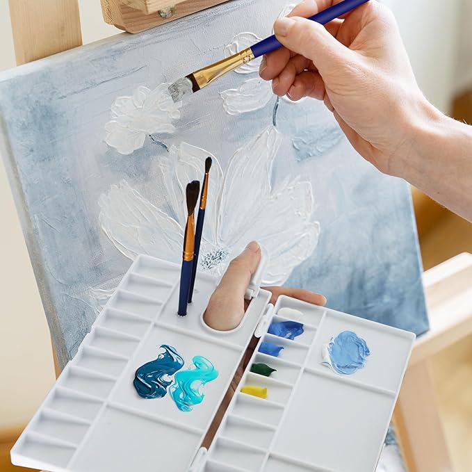 Watercolor Palette, Halobios Paint Palette with 20-Well and 5 Mixing Areas, Folding Paint Tray with Thumbhole and Paint Brush Holder, Plastic Painting Palette for Children Beginners Artists(1 Pack)