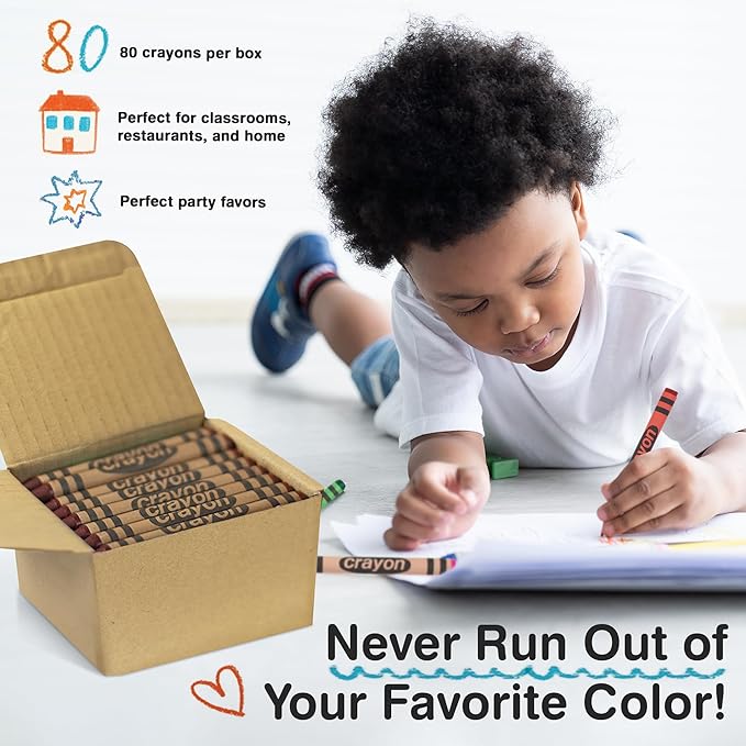 80 Count Single Color Crayons Bulk Pack - BROWN single color crayon refill - Regular size crayons (5/16" x 3-1/2")
