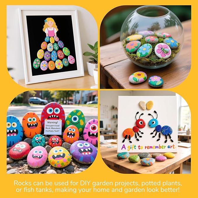 Simetufy 15pcs Rocks for Painting, 5pcs Each 2-3in, 3-4in, 4-5in, Flat & Smooth Rocks for Arts & DIY, Kindness Painting Stones