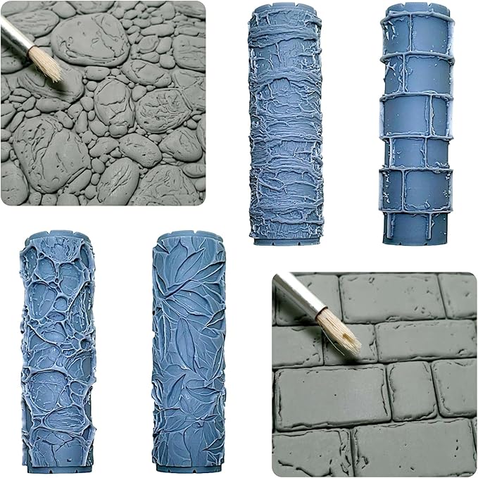 Natural Elements Collection Clay Texture Rollers 4-Pack (4") - Seamless Set #01 - Embossing Pattern Rollers for Polymer & Ceramic Clay, Pottery & Crafts
