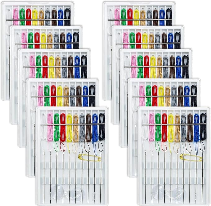 Yasdyri 10 Boxes Quick Fix Sewing Kit Pre Mini Threaded Needle Kit with Needles and Thread Box Each Box with 10 Pieces