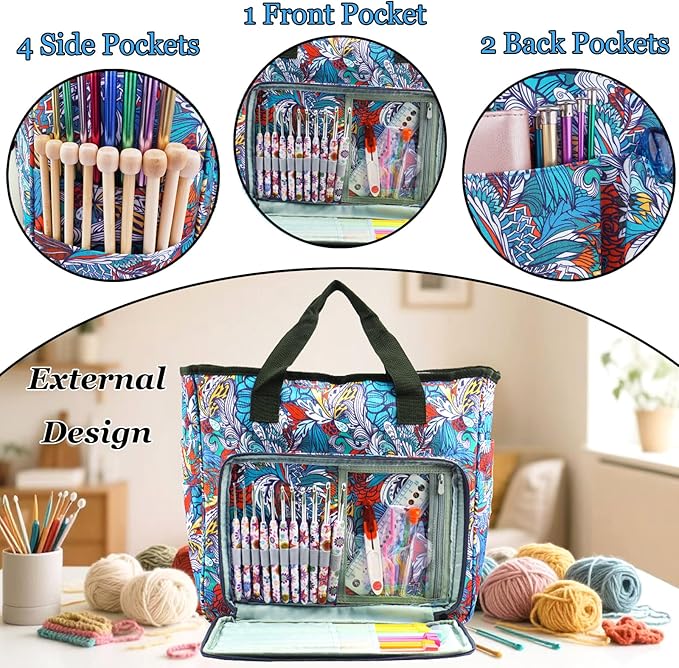 Mdoker Knitting Bags and Totes Organizers Large Crochet Bag Lightweight Yarn Bags for Travel Yarn Storage Organizers for Crochet Hooks,Yarn,Knitting & Crochet Supplies(Retro)