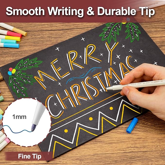 Metallic Markers, Christmas Stocking Stuffers for Tween Teen Girls Gifts Trendy Stuff, 30 Fine Tip Scrapbook Pens for Black Paper, Scrapbooking, Card Making, Arts Crafts Supplies Kits for Kids Boys