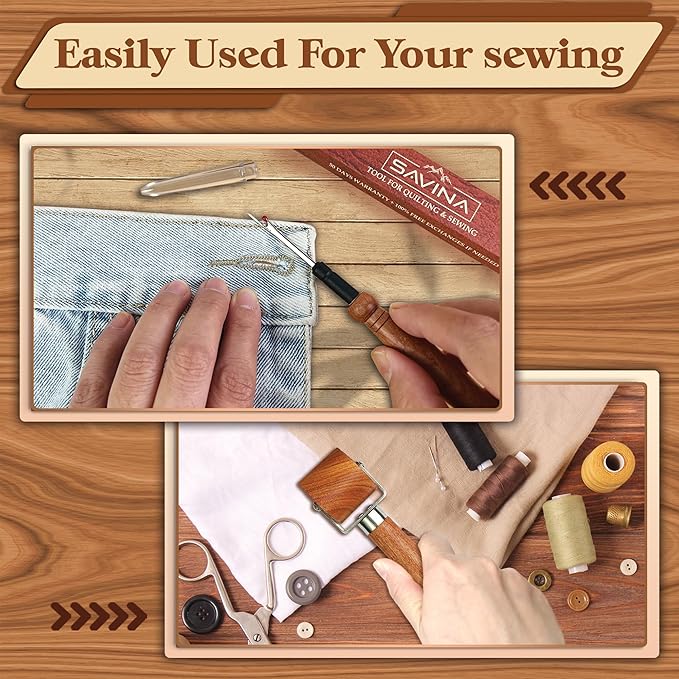 Savina Set 2 Seam Rippers & Seam Roller for Sewing, Remove Stitches and Seams with Precision, Thread Ripping Tool, Hard Wood Professional Multipurpose Durable for Sewing/Quilting