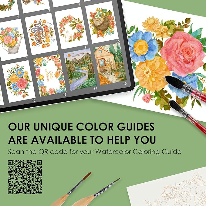 Grabie Watercolor Coloring Book, 15 Sheets A5 (8.3 x 5.8),Watercolor Book for Adults: Ignite Your Artistic Expression on 100% Cotton Paper (Autumn-Themed)