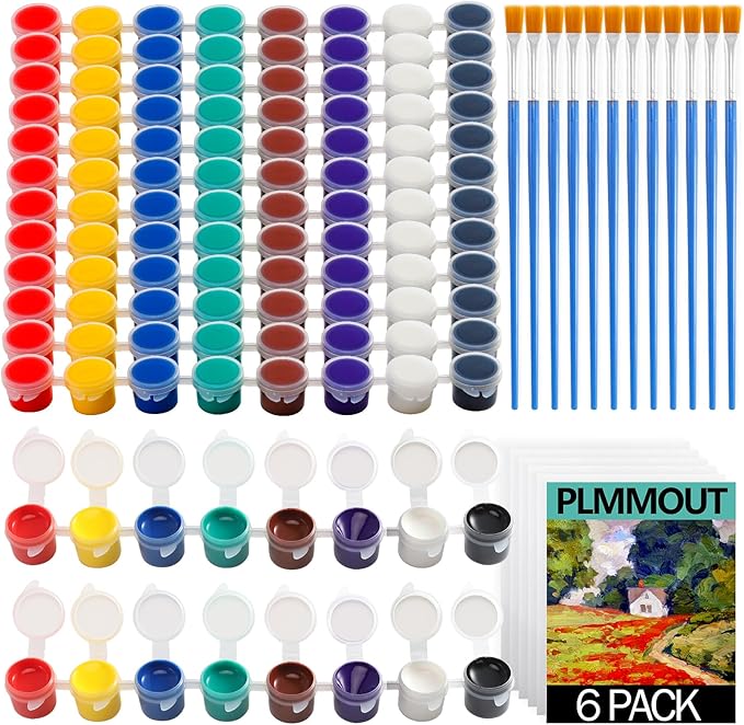 Mini Acrylic Paint Sets for Kids,12 PCS Paint Strips in 8 Colors with 12 Paintbrushes,Washable Watercolor Paint Set with 6 PCS Painting Canvas,Birthday Home Party Favors