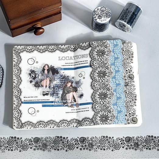 Lace Dream PET Tape Set, 6 Rolls of Elegant Floral Stickers for Scrapbooking, Journaling, DIY Crafts, and Art Supplies