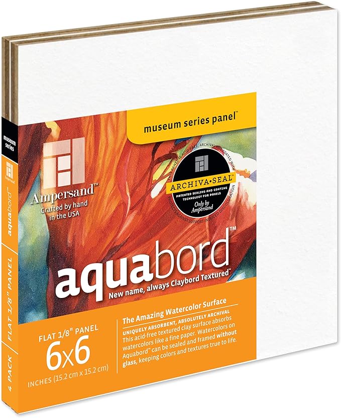 Ampersand Art Supply Watercolor Painting Panel: Museum Series Aquabord, 1/8 Inch Flat Profile, 6" x 6" - Pack of 4