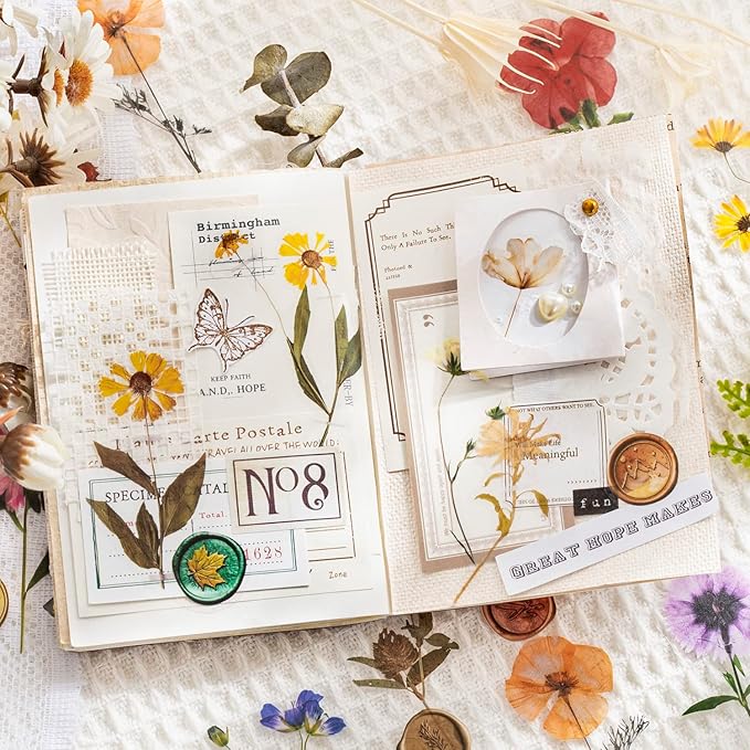 Yoksas Pressed Flower Wax Seal Stickers Set - 320Pcs Dried Flowers Plant Stickers for Junk Journaling,Scrapbook,Planner,Resin Art