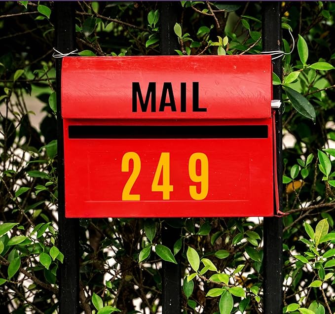 10 Sheets Vinyl Mailbox Number Stickers - Self-Adhesive Address Labels for Cars, House Doors, Windows & Metal Mailboxes (Yellow, 3 inch)