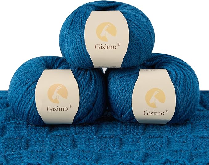 100% Merino Wool Yarn 3-Ply Luxurious and Soft Yarn for Hand Knitting & Crocheting (Jazz Blue,3Balls)