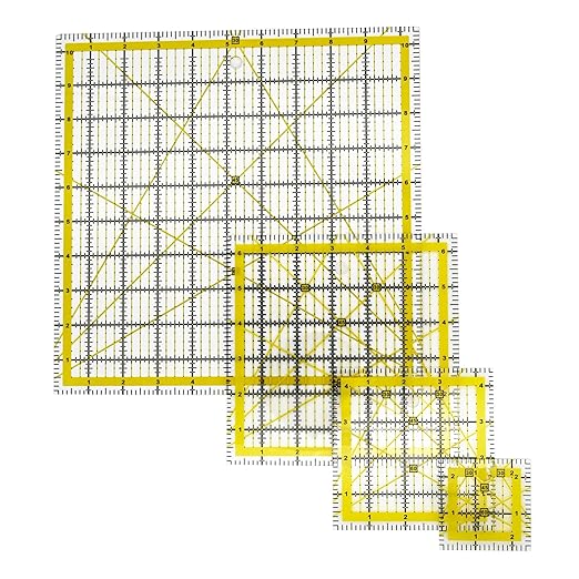 Quilting Rulers,Sewing Rulers,4 Piece Quilting Square Templates Yellow(2.5"X2.5",4.5"X4.5",6.5"X6.5",10.5"X10.5")