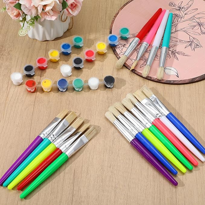 64 Pcs Paint Brushes Sets for Kids Toddler Art Supplies Large Chubby Round and Flat Brush for School Washable Acrylic Oil Paint
