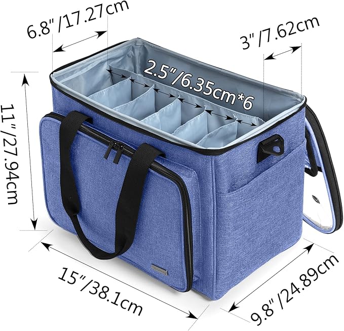Teamoy Knitting Bag, Yarn Tote Organizer with Inner Divider (Sewn to Bottom) for Crochet Hooks, Knitting Needles(Up to 14”), Project and Supplies, Dark Blue -No Accessories Included