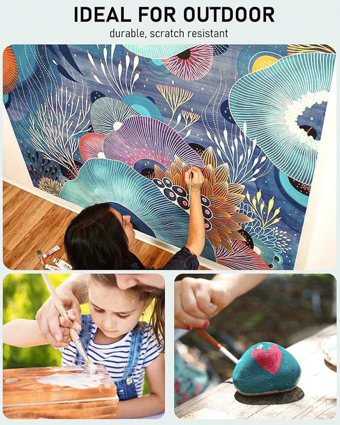 Nicpro 6 Colors Large Bulk Outdoor Acrylic Paint Set (69 oz, 2040 ml) Rich Art Painting Supplies, Waterproof Multi Surface Paint for Rocks, Wood Crafts, Garden Statues, Metal, Stone Concrete Exterior, Wall