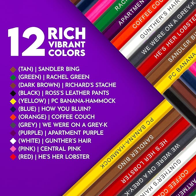 Colored Pencil Set – 12 Soft Core Drawing Pencils, Foil-Stamped with Clever References – Ideal Gift for Fans and Stationery Lovers – Art & Office Supplies, Travel Colored Pencils for Adults