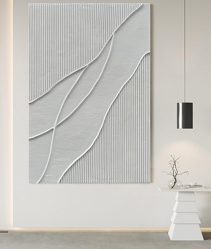 NANKAI Art Hand-Painted Thick Texture White Minimalist Oil Painting 45x30 inch Large Home Wall Decorative Art Oil Painting