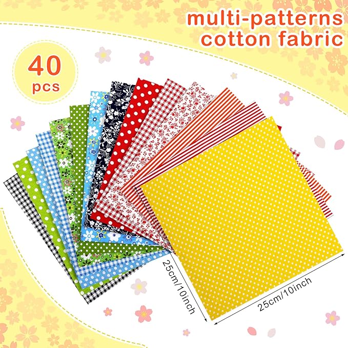 40 Pcs 10 x 10 Inches Cotton Fabric Bundle Squares Precut Fabric Squares Multi Color Floral Fat Sheets for Craft DIY Quilting Sewing(Simple Patterns)